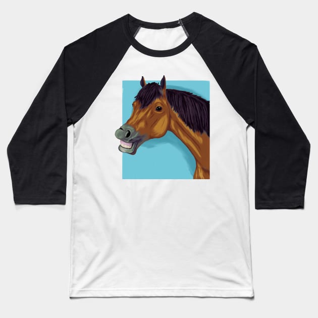 Smiling horse Baseball T-Shirt by Antiope